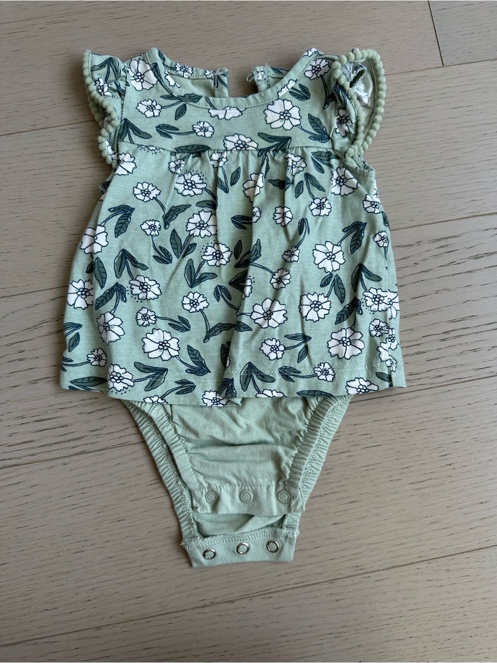 Carter's Sage Green Floral Flutter-Sleeve Bodysuit